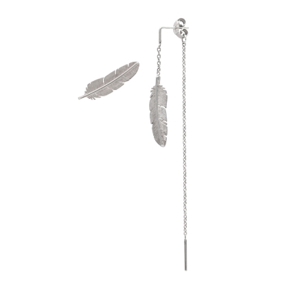 Billede af Heiring Feather ørestik og hænger med kæde sølv rhodineret