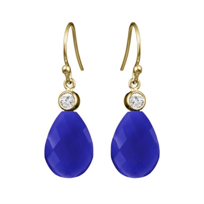 Billede af Susanne Friis Bjørner ørehængere forgyldt sølv m. mørkeblå krystal og zirconia