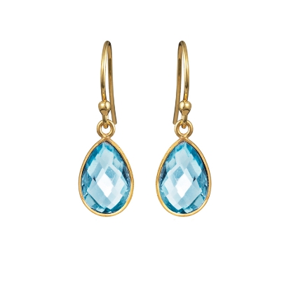 Billede af Susanne Friis Bjørner Ørering sølv forgyldt dråbe facet blå topas