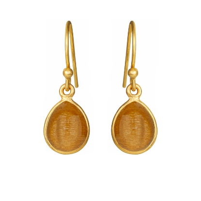 Billede af Susanne Friis Bjørner Ørering sølv forgyldt dråbe med calcedon gylden månesten