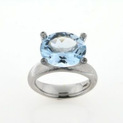 Billede af Ring fattet med akvamarin 14*12 mm. + 4 brill. a 0,015 ct. w/vs. 14 kt.