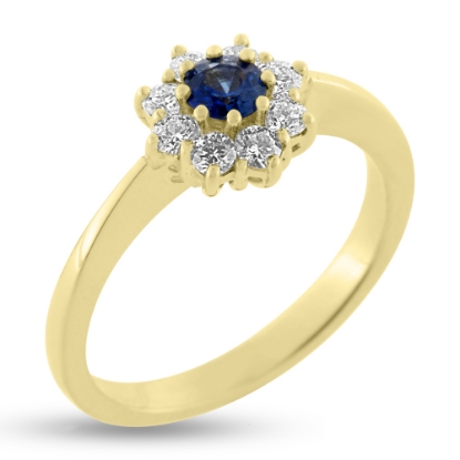 Billede af Rosetring blå safir 4,0mm + 8*0,04 w/vs 14 kt