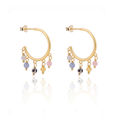 Billede af *WiOGA Viola øreringe hoops sølv forgyldt med mix af halvædelsten