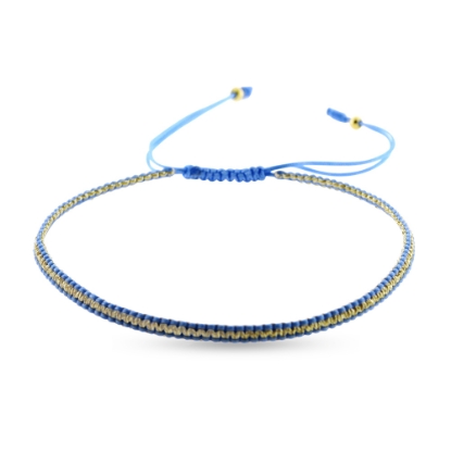 Billede af By Pind Colorful knyttet armbånd lyseblå og guldfarvet med sølv forgyldte kugler