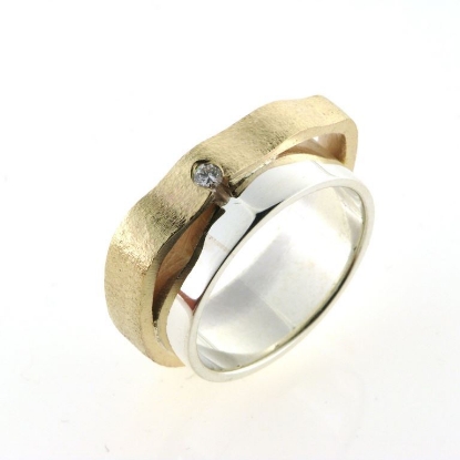 Billede af Ring 2 farvet guld og sølv + fattet med brill. 0,04 w/vs. 14 kt. + sølv