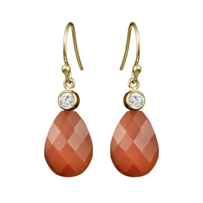 Billede af Susanne Friis Bjørner ørehængere forgyldt sølv m. karneol og zirconia