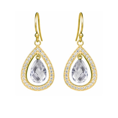 Billede af Susanne Friis Bjørner Øreringe forgyldt sølv med bjergkrystal og zirconia