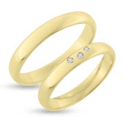 Billede af Vielses & Forlovelses ringe, d-ring 3* 0,01 w/vs. 8 kt. (br. 3,5 mm. tk. 1,5 mm.)