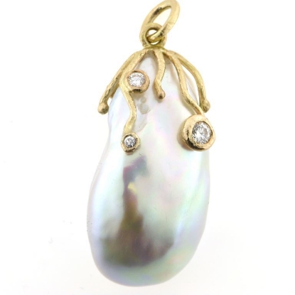 Billede af Vedhæng stor natur perle og 7 brill.14 kt.