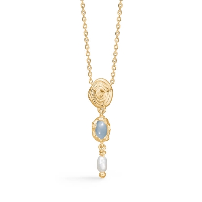 Billede af Studio Z "Shell" halskæde forgyldt sølv m. fvp + blå cz (40-45 cm)