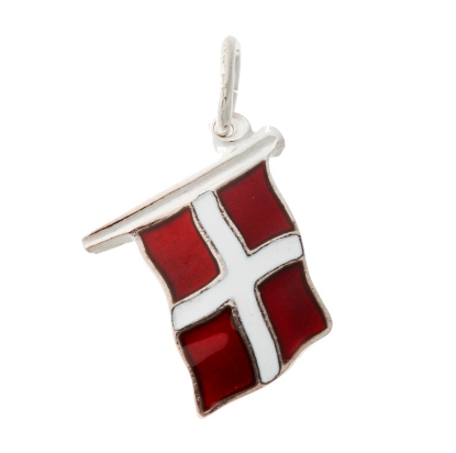 Billede af Vedhæng Dannebro Dansk flag, rød og hvid emalje 925s sølv