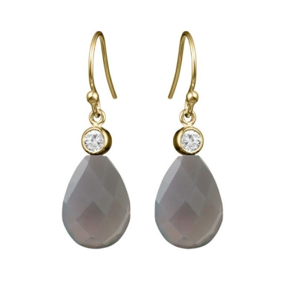 Billede af Susanne Friis Bjørner ørehængere forgyldt sølv m. grå agat og zirconia