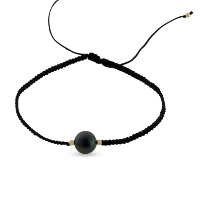 Billede af By Pind armbånd sølv forgyldt med knyttet nylon og ferskvandsperle (16-21 cm)