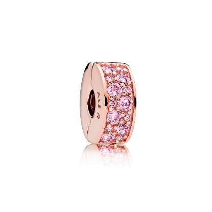 Billede af Pandora clips rose med pink syntetiske zirkonia rosaforgyldt metalblanding