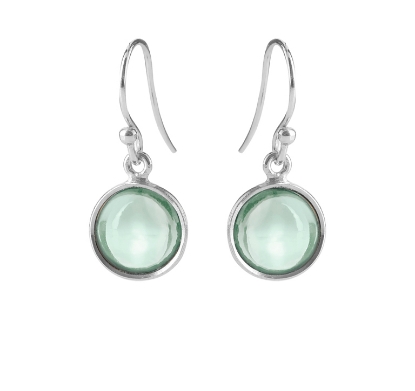 Billede af Susanne Friis Bjørner Ørering sølv rund cabochon grøn kvarts 10 mm