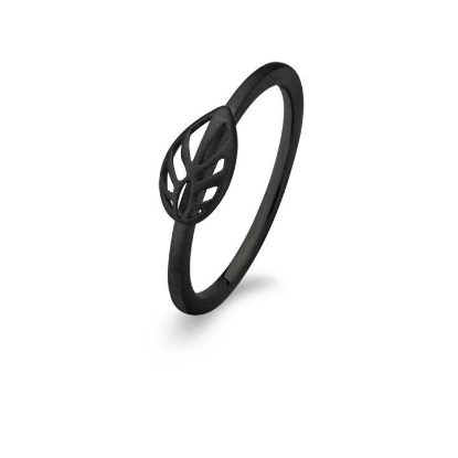 Billede af Spirit Icons ring Leaf sølv sort rhod str 48-60