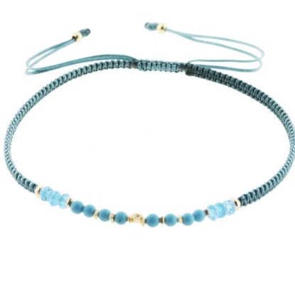 Billede af By Pind Colorful knyttet armbånd aqua med apatit og turkis sten og sølv forgyldte kugler