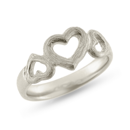 Billede af Ring "Hjertetrio" (hjertering) m. skinne 14 karat hvidguld