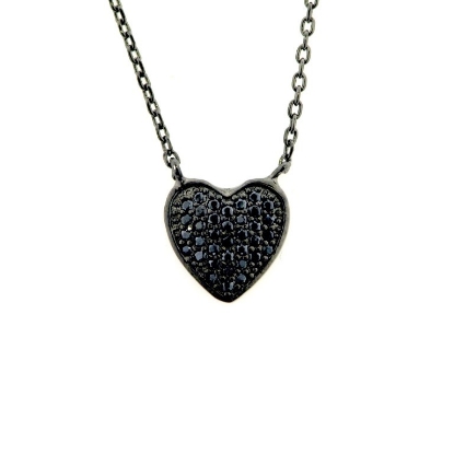 Billede af *Classic by Pind halskæde hjerte sølv sort rhd. m  sorte syn.zir.