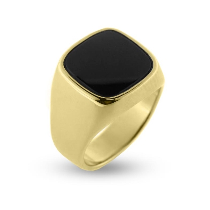 Billede af Herrering i guld med onyx sten