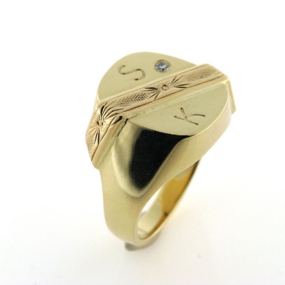 Billede af Ring, herrering med påloddet gl. vielsesring og brillant 14 kt.