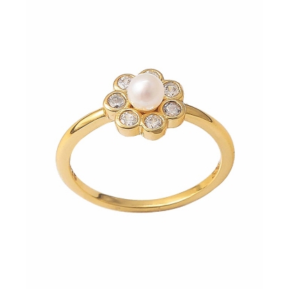Billede af *Hultquist Aya Flower ring forgyldt sølv m. ferskvandsperle + cz (str. 52)