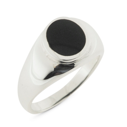 Billede af By Pind herrering blank overflade m åben bund sølv m. sort  onyx