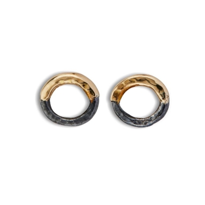 Billede af By Birdie "Victoria Plain" ørestikkere sort rhodineret sølv m.14kt 