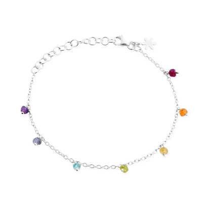 Billede af Susanne Friis Bjørner Armbånd sølv 3-4 mm facet granat, karneol, citrin, peridot, apatit, iolit, ametyst