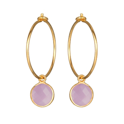 Billede af Susanne Friis Bjørner Creol sølv forgyldt 21 mm med vedhæng af 8 mm facet lyserød krystal