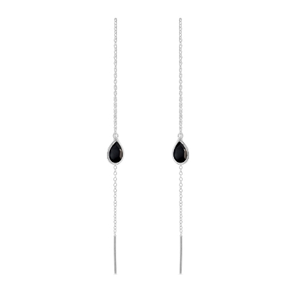 Billede af Susanne Friis Bjørner Ørekæde sølv mini dråbe facet sort agat