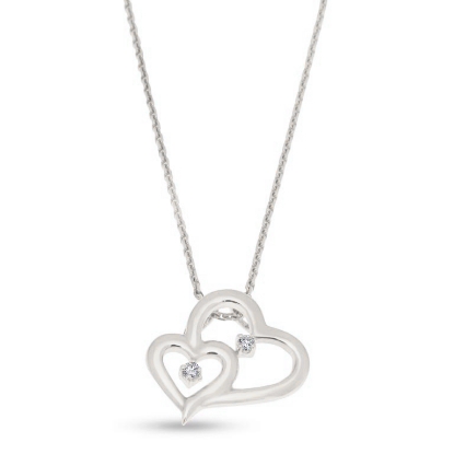 Billede af Vedhæng dobbelt hjerte i 14 kt. hvidguld m. zirkoniasten