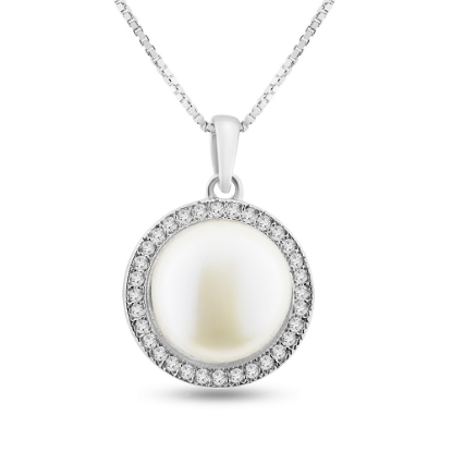 Billede af By Pind halskæde sølv rhodineret med ferskvandsperle og zirkonia sten med venizia kæde (40, 45 eller 50 cm)