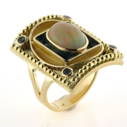 Billede af Ring opal og akvamarinen + emalje 14 kt.