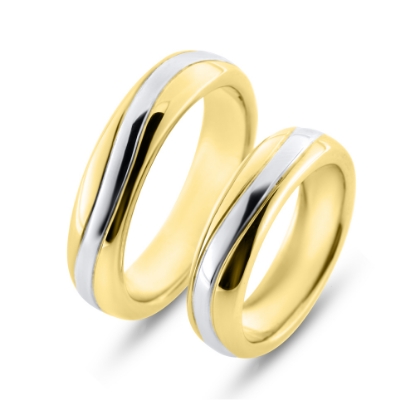 Billede af Vielses & Forlovelses ringe, 5,9 * 2,3 mm. 14 kt. gul  med 14 kt. hvg i rille