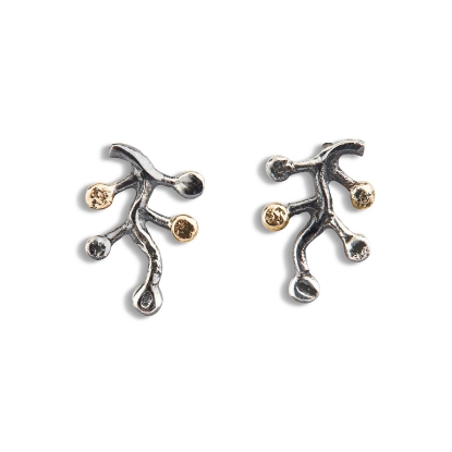 Billede af By Birdie Sprout Mix ørestikkere sort rhodineret sølv m.14kt
