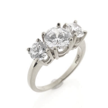 Billede af Rækkering med 3 runde fac. syn. sten,1* 8 mm. + 2* 6 mm. 14 kt. hvg.