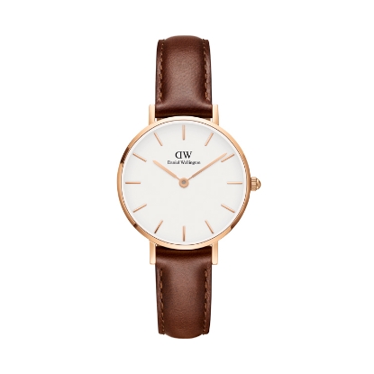Billede af Daniel Wellington dameur Classic Petite St Mawes 28 mm hvid skive stål rosa brun læderrem 