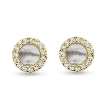 Billede af By Pind ørestikker sølv forgylt med zirkoniasten og perlemor