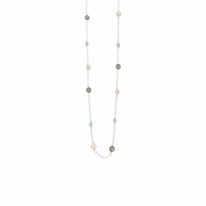 Billede af Susanne Friis Bjørner halskæde sølv med amazonit, grå månesten og hvid ferskvandsperle i 40-45 cm