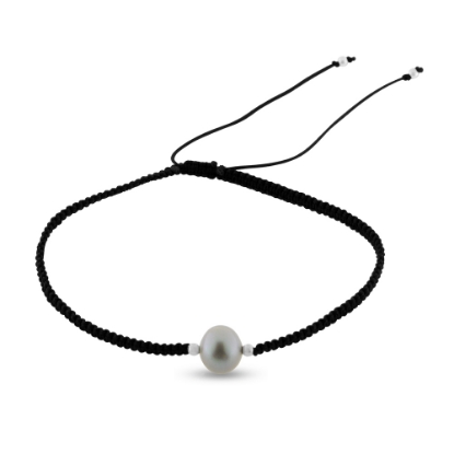 Billede af By Pind armbånd sølv med knyttet nylon med freskvandsperle (16-21 cm)