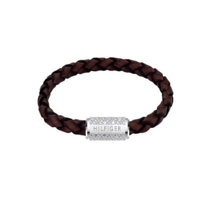 Billede af Tommy Hilfiger Exploded Braid armbånd brunt læder snoet med stål 21cm 