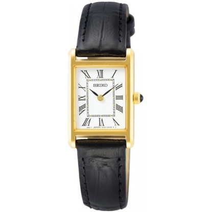 Billede af Seiko Classic dameur kvadratisk stål gulddoublé læderrem 18,9mm 3 bar