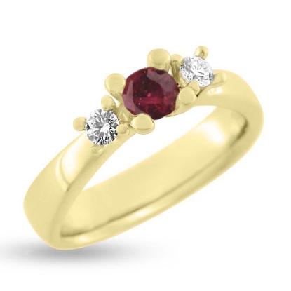 Billede af Rækkering i 14 kt. m. 1 rubin og 2 brillanter