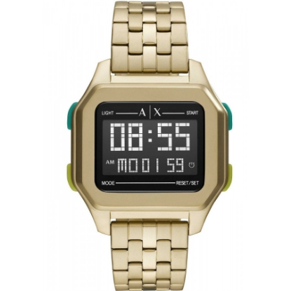 Billede af *Armani Exchange Shell digitalt herreur stål gulddoublé lænke 44mm mineralglas 