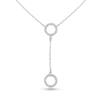 Billede af By Pind halskæde sølv rhodineret med 2 cirkler med zirkonia sten (39-43 cm)
