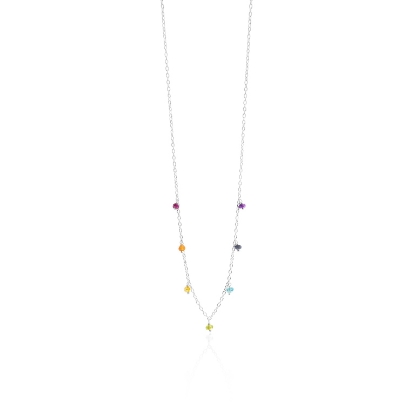 Billede af Susanne Friis Bjørner Halskæde sølv 3-4 mm facet granat, karneol, citrin, peridot, apatit, iolit, ametyst