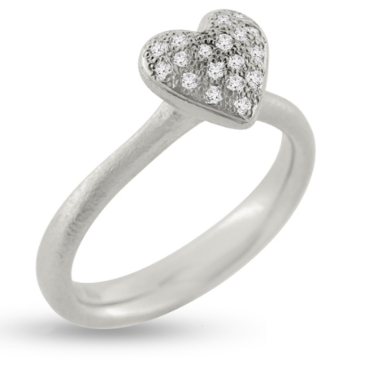 Billede af Ring hjerte, 18 brill. a 0,01 w/vs., massiv 14 kt. hvg. (hjertering)