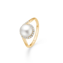 Billede af Mads Z "Kimberly" ring 14 kt. guld 0,21 ct. brillanter + kulturperle (str. 54)
