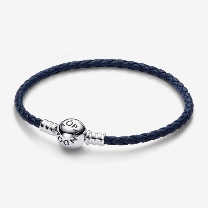 Billede af Pandora Moments læderarmbånd mørkeblå m. sølv (17,5-20,5 cm)